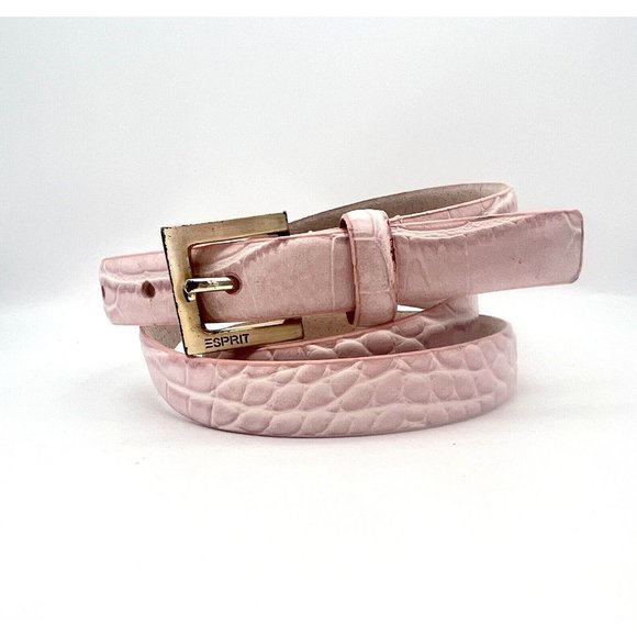 Women's ESPRIT Light Pink Leather Belt With Crocodile Print Size Large Barbie - Picture 3 of 5